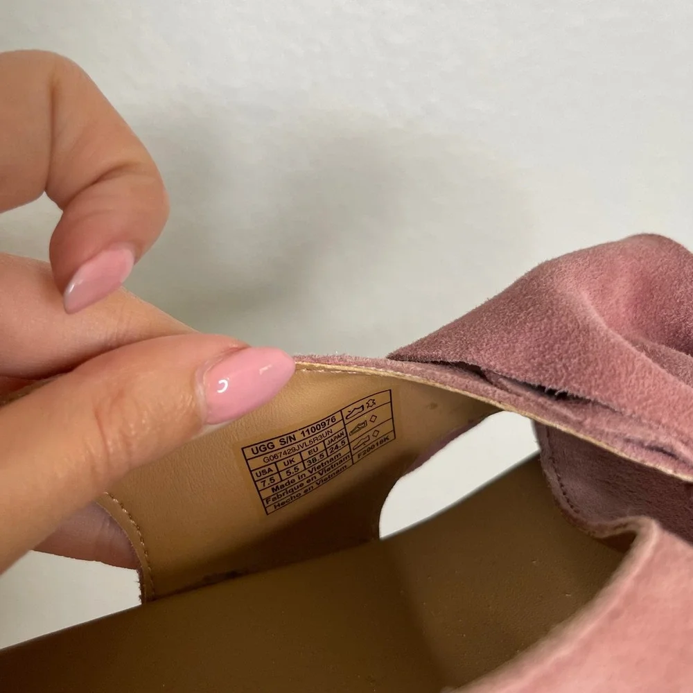 UGG Trina Rose Pink Suede Bow Espadrille Wedge Sandals 7.5